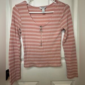 Arizona Jeans long sleeve pink and white top, Size Small